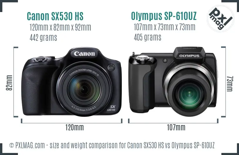 Canon SX530 HS vs Olympus SP-610UZ size comparison