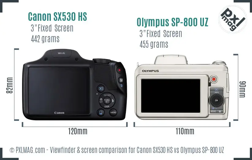 Canon SX530 HS vs Olympus SP-800 UZ Screen and Viewfinder comparison