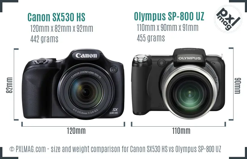 Canon SX530 HS vs Olympus SP-800 UZ size comparison