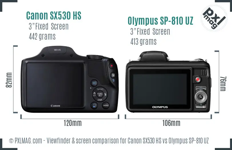 Canon SX530 HS vs Olympus SP-810 UZ Screen and Viewfinder comparison