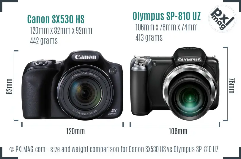 Canon SX530 HS vs Olympus SP-810 UZ size comparison