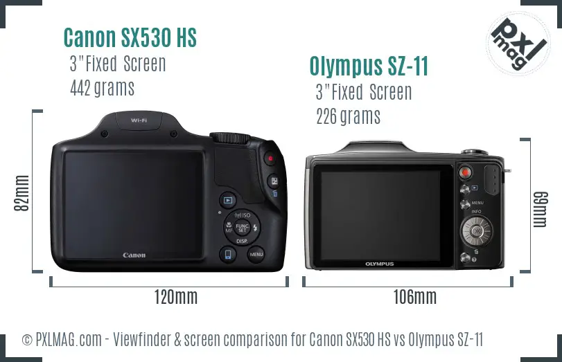 Canon SX530 HS vs Olympus SZ-11 Screen and Viewfinder comparison