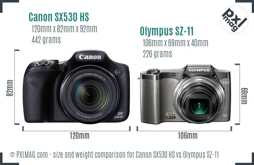 Canon SX530 HS vs Olympus SZ-11 size comparison