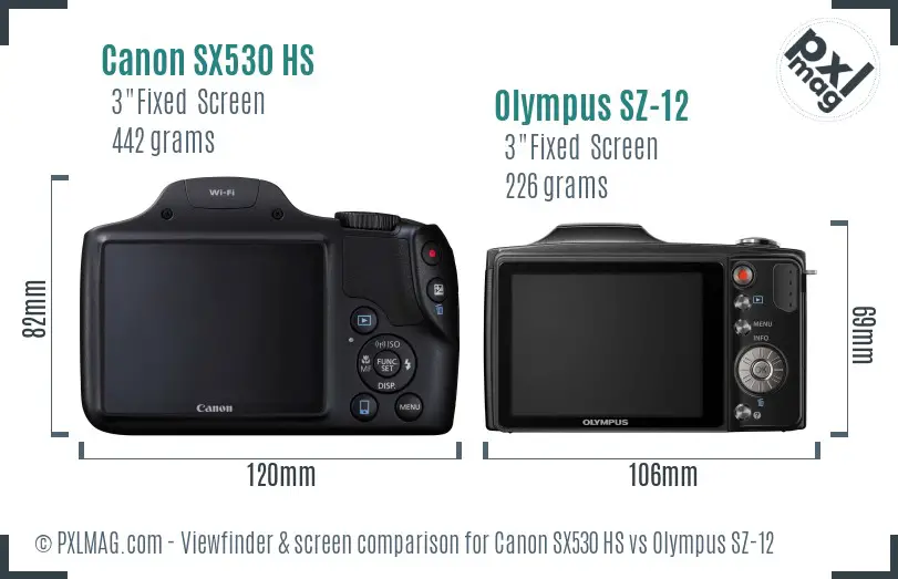 Canon SX530 HS vs Olympus SZ-12 Screen and Viewfinder comparison