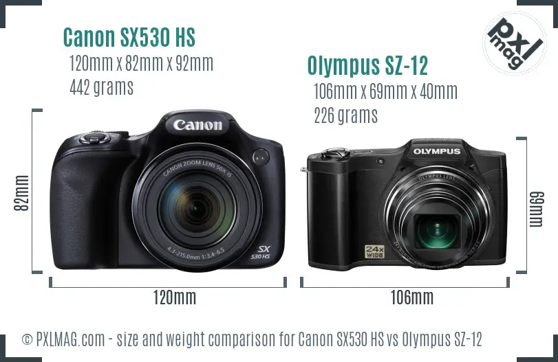 Canon SX530 HS vs Olympus SZ-12 size comparison