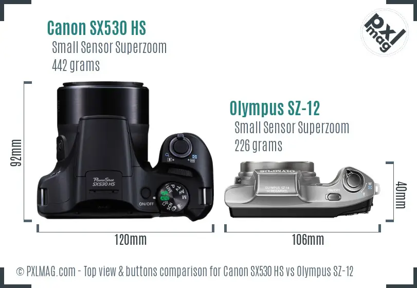 Canon SX530 HS vs Olympus SZ-12 top view buttons comparison