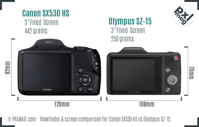 Canon SX530 HS vs Olympus SZ-15 Screen and Viewfinder comparison