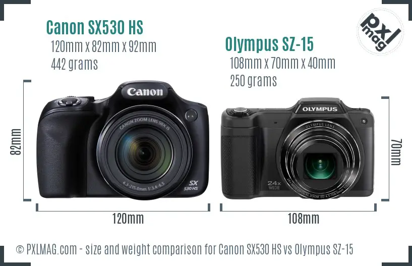 Canon SX530 HS vs Olympus SZ-15 size comparison