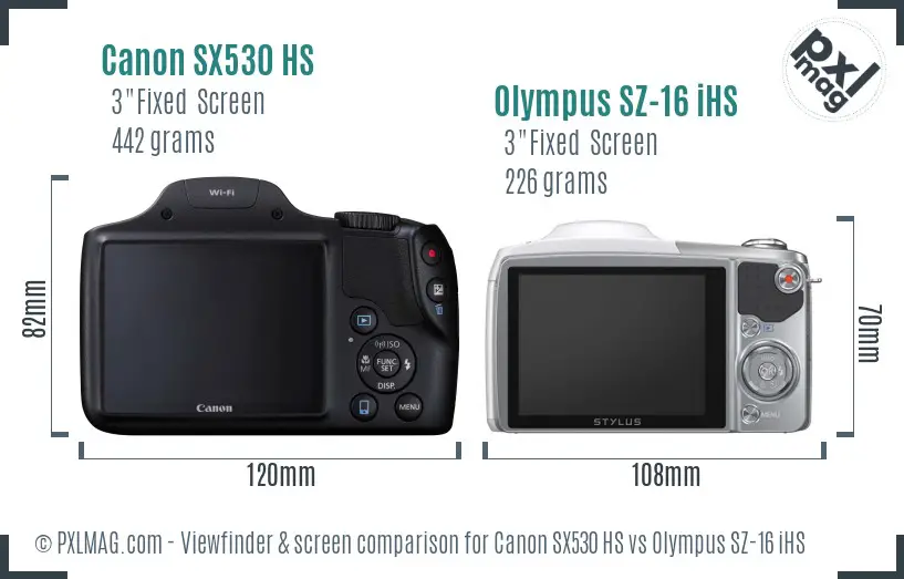 Canon SX530 HS vs Olympus SZ-16 iHS Screen and Viewfinder comparison