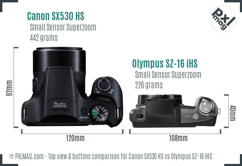 Canon SX530 HS vs Olympus SZ-16 iHS top view buttons comparison