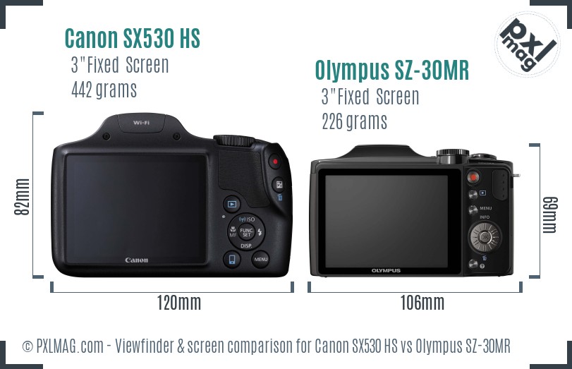 Canon SX530 HS vs Olympus SZ-30MR Screen and Viewfinder comparison