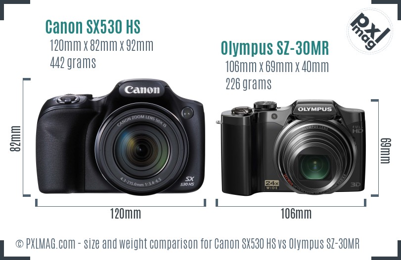 Canon SX530 HS vs Olympus SZ-30MR size comparison