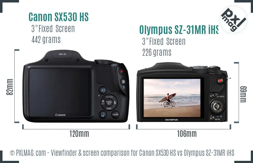 Canon SX530 HS vs Olympus SZ-31MR iHS Screen and Viewfinder comparison