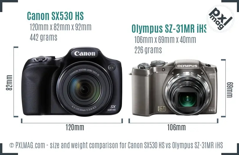Canon SX530 HS vs Olympus SZ-31MR iHS size comparison