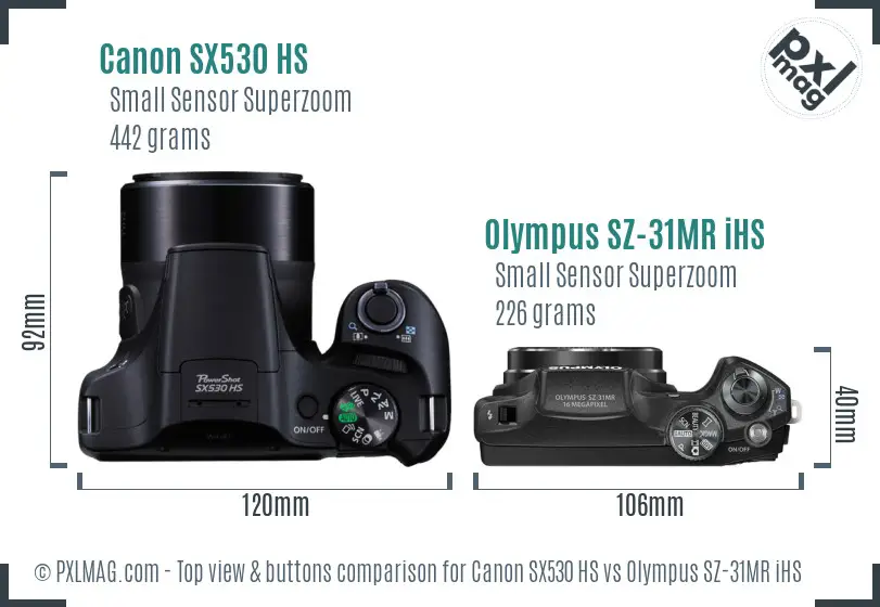 Canon SX530 HS vs Olympus SZ-31MR iHS top view buttons comparison