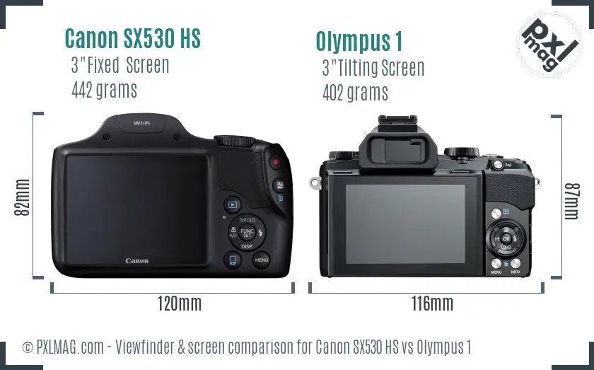 Canon SX530 HS vs Olympus 1 Screen and Viewfinder comparison