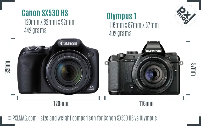 Canon SX530 HS vs Olympus 1 size comparison