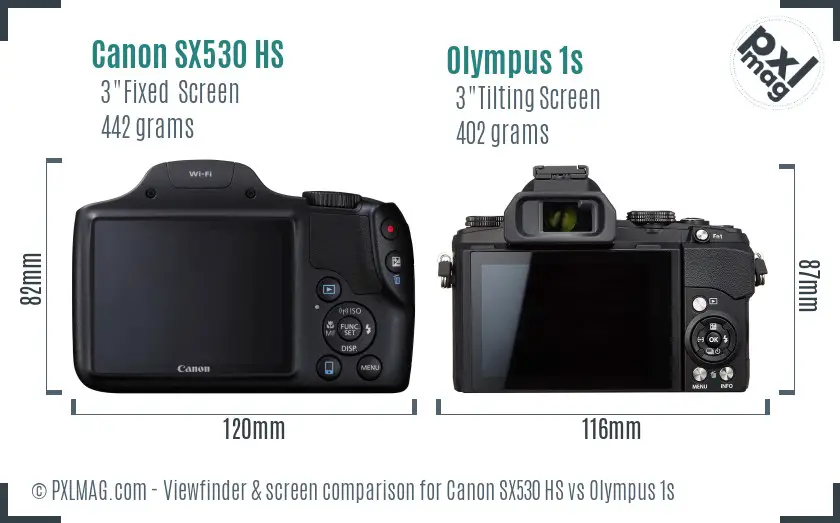 Canon SX530 HS vs Olympus 1s Screen and Viewfinder comparison