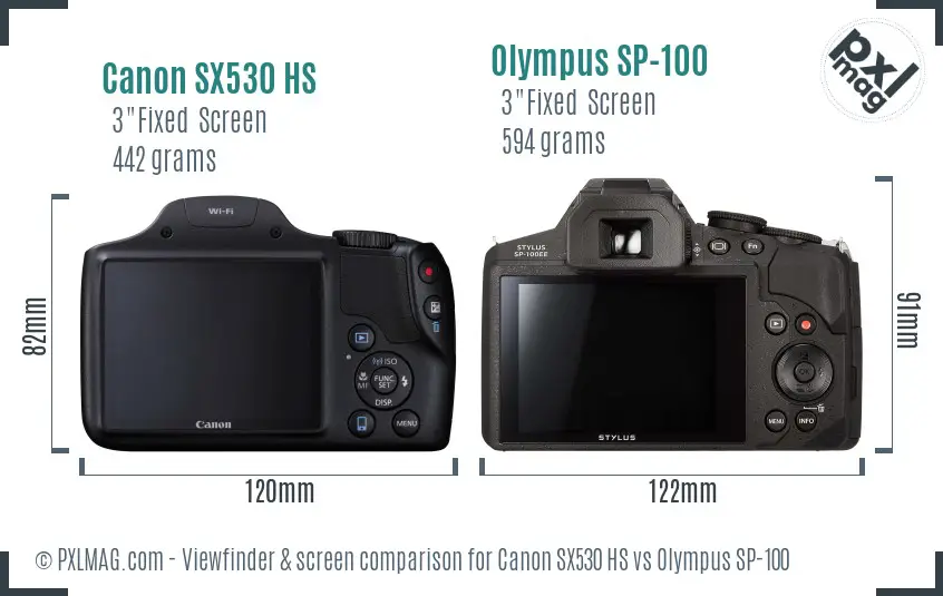 Canon SX530 HS vs Olympus SP-100 Screen and Viewfinder comparison