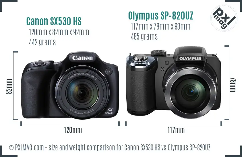 Canon SX530 HS vs Olympus SP-820UZ size comparison