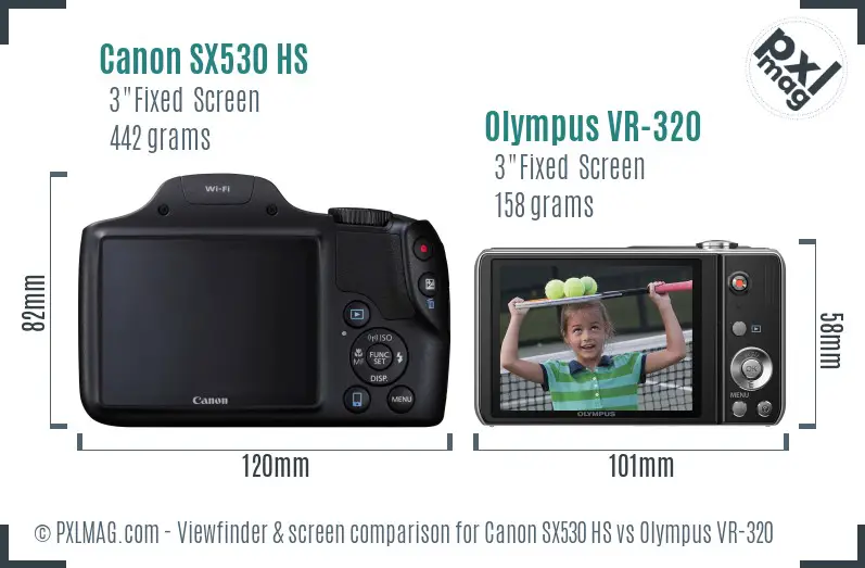 Canon SX530 HS vs Olympus VR-320 Screen and Viewfinder comparison
