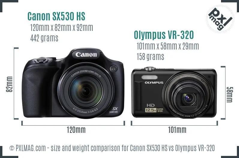 Canon SX530 HS vs Olympus VR-320 size comparison