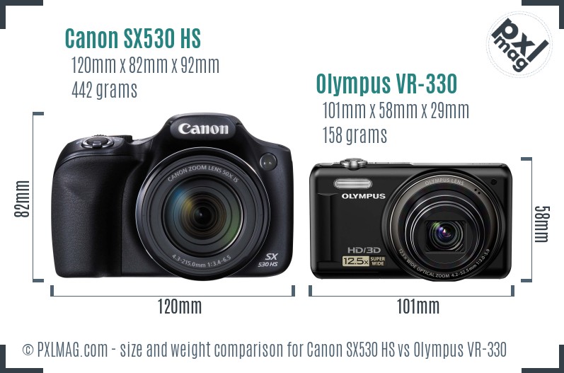 Canon SX530 HS vs Olympus VR-330 size comparison