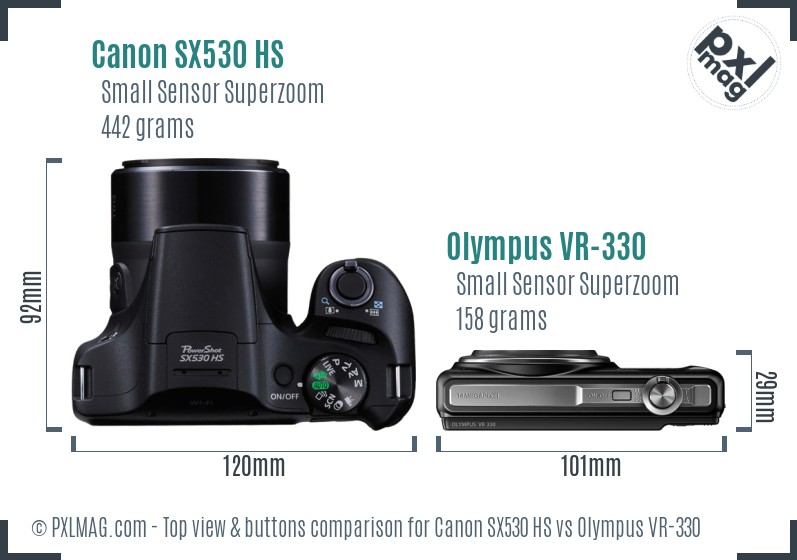 Canon SX530 HS vs Olympus VR-330 top view buttons comparison