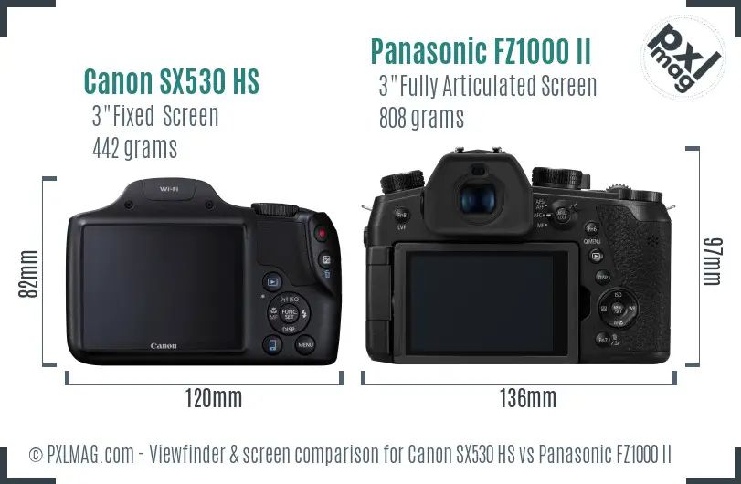 Canon SX530 HS vs Panasonic FZ1000 II Screen and Viewfinder comparison