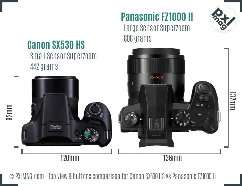 Canon SX530 HS vs Panasonic FZ1000 II top view buttons comparison
