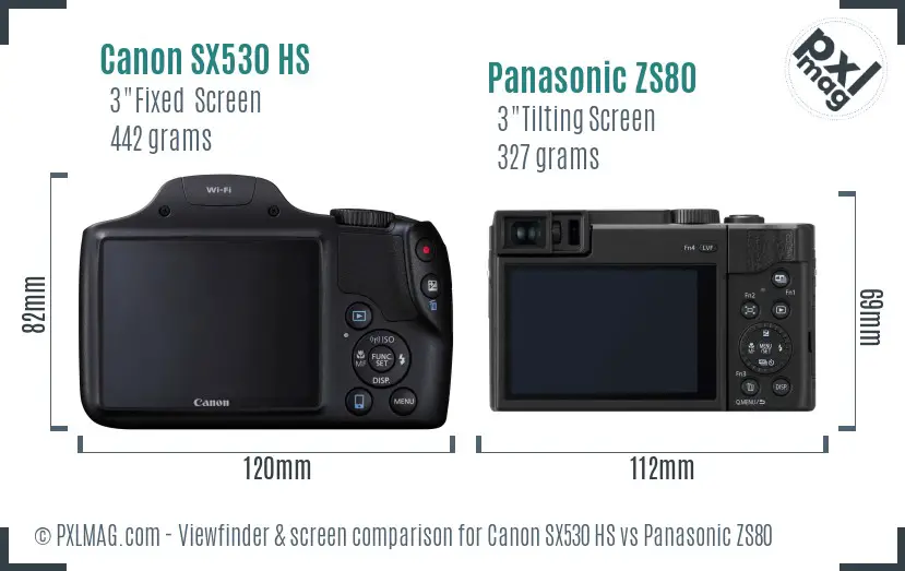 Canon SX530 HS vs Panasonic ZS80 Screen and Viewfinder comparison