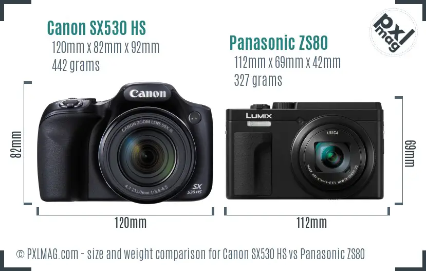 Canon SX530 HS vs Panasonic ZS80 size comparison