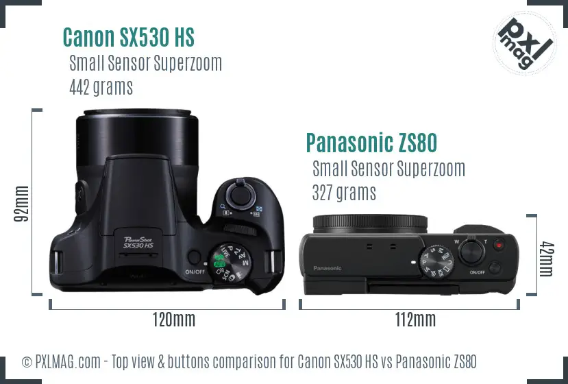 Canon SX530 HS vs Panasonic ZS80 top view buttons comparison