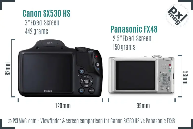 Canon SX530 HS vs Panasonic FX48 Screen and Viewfinder comparison