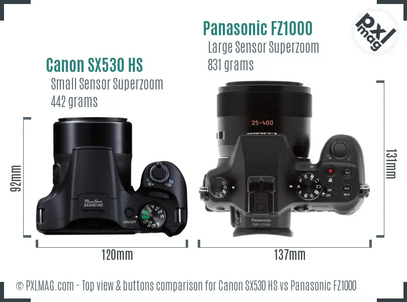 Canon SX530 HS vs Panasonic FZ1000 top view buttons comparison