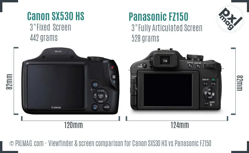 Canon SX530 HS vs Panasonic FZ150 Screen and Viewfinder comparison