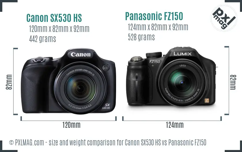 Canon SX530 HS vs Panasonic FZ150 size comparison