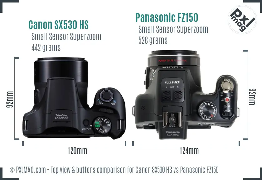 Canon SX530 HS vs Panasonic FZ150 top view buttons comparison