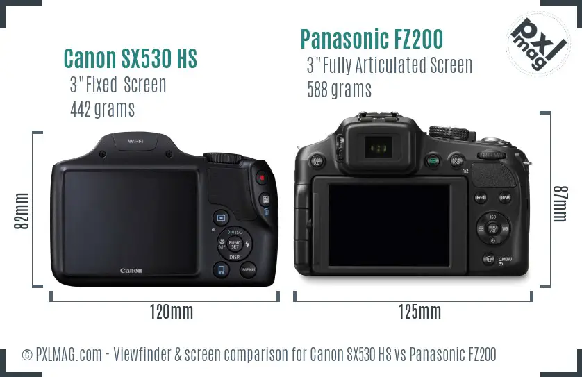 Canon SX530 HS vs Panasonic FZ200 Screen and Viewfinder comparison