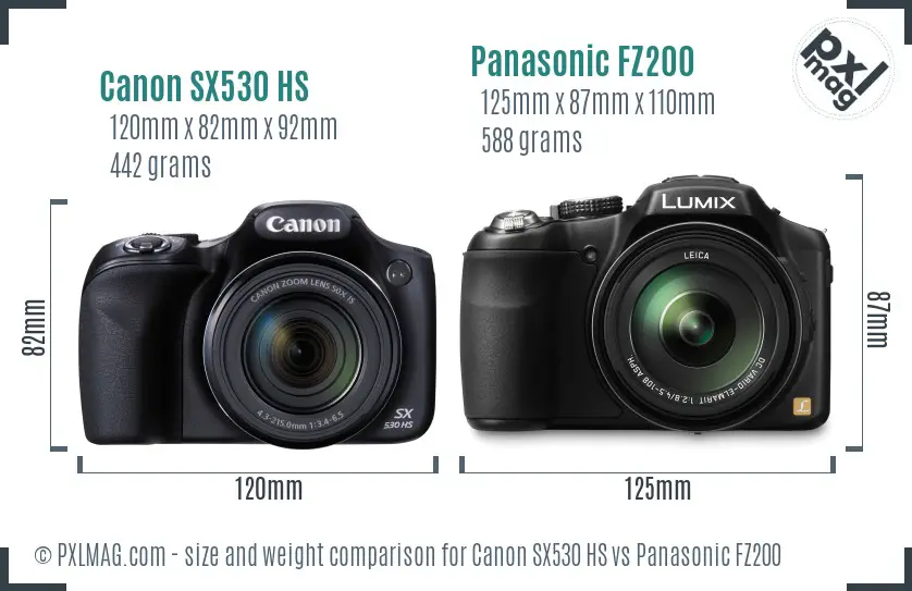 Canon SX530 HS vs Panasonic FZ200 size comparison