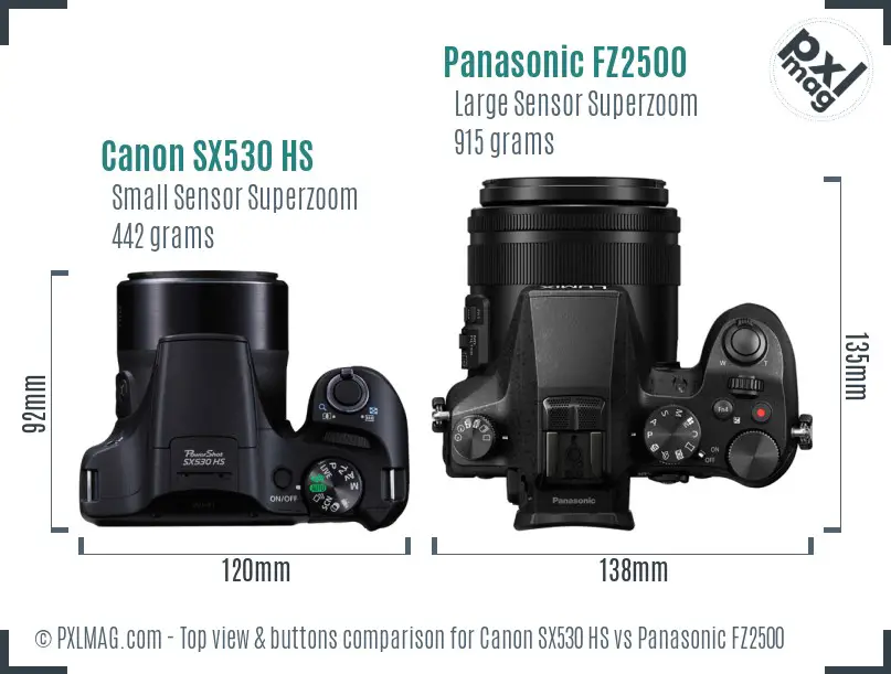 Canon SX530 HS vs Panasonic FZ2500 top view buttons comparison