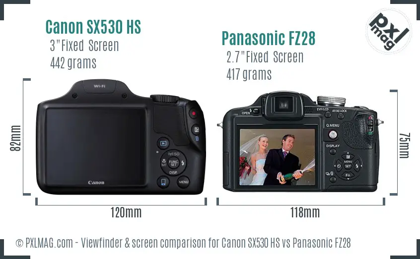 Canon SX530 HS vs Panasonic FZ28 Screen and Viewfinder comparison Canon SX530 HS vs Panasonic FZ28 Screen and Viewfinder comparison