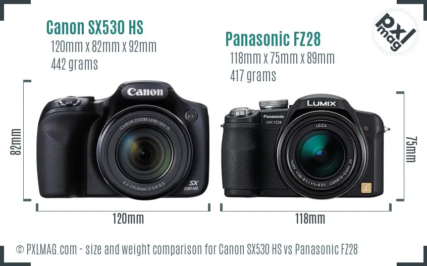 Canon SX530 HS vs Panasonic FZ28 size comparison Canon SX530 HS vs Panasonic FZ28 size comparison