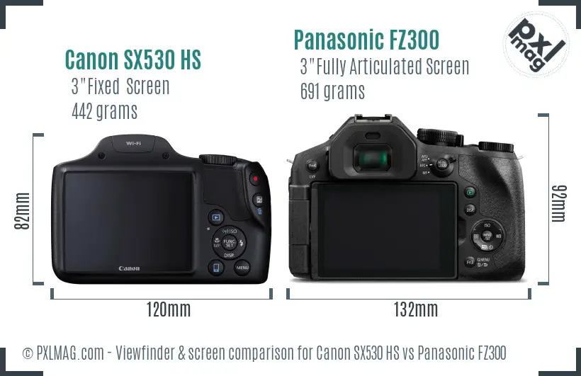 Canon SX530 HS vs Panasonic FZ300 Screen and Viewfinder comparison