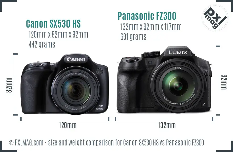 Canon SX530 HS vs Panasonic FZ300 size comparison