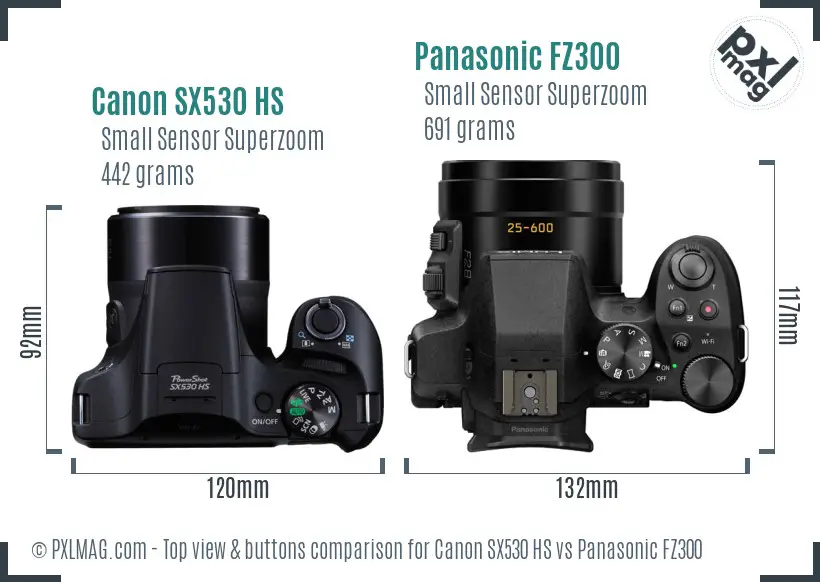 Canon SX530 HS vs Panasonic FZ300 top view buttons comparison