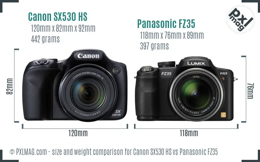 Canon SX530 HS vs Panasonic FZ35 size comparison Canon SX530 HS vs Panasonic FZ35 size comparison
