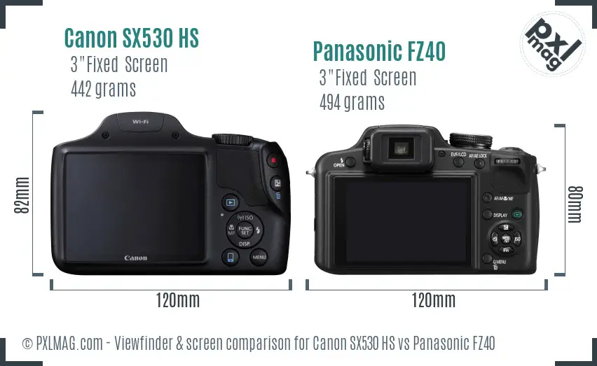 Canon SX530 HS vs Panasonic FZ40 Screen and Viewfinder comparison