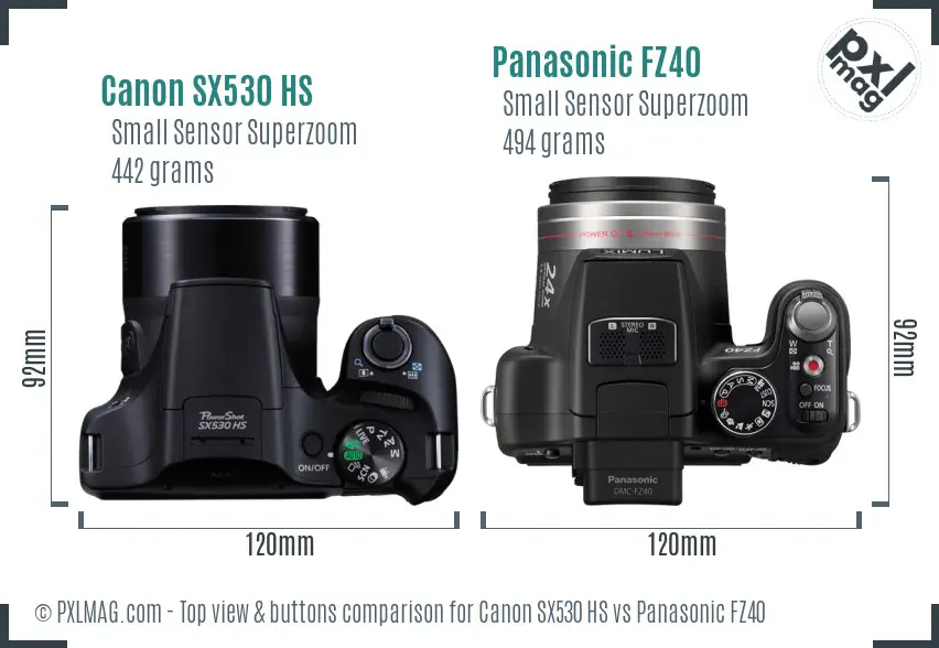 Canon SX530 HS vs Panasonic FZ40 top view buttons comparison