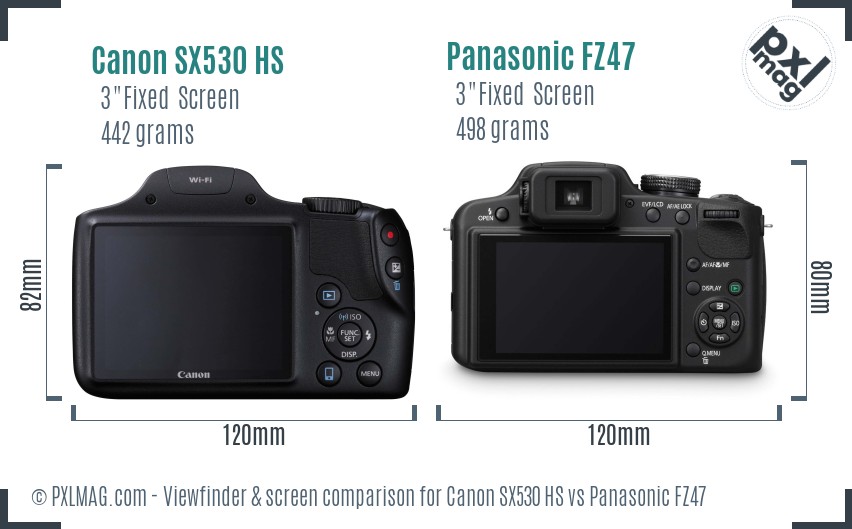 Canon SX530 HS vs Panasonic FZ47 Screen and Viewfinder comparison